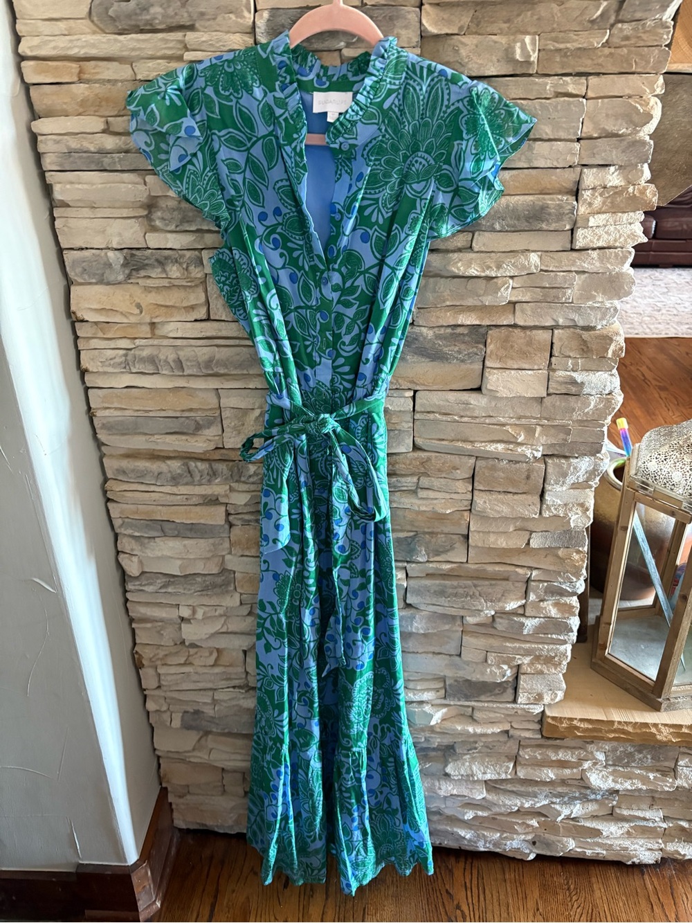 NWT, Sugarlips Green & Blue Floral Tie-Waist Maxi Dress XS-L - Picture 2 of 2
